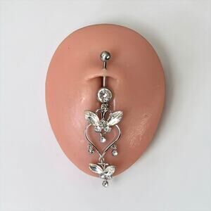 Butterfly Heart Dangle Belly Button Ring